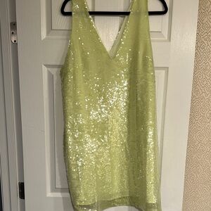 A New Day Green Sequin Mini Dress V-Neck Sleeveless